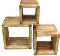 3er Set Regal-Cube 44x35cm Holzregal Holz Board Used-Design Würfelregal Natur