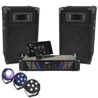 BOOST-300 DJ-Pack-Sound-System mit Lautsprechern Mischverstärker 480W + 3er Pack Licht-Sets LED-PARTY-TRIFX