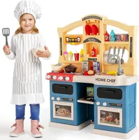 COSTWAY 69 TLG. Kinderküche mit Lichter & Dampf & Musik & Sound, Spielküche inkl. Zubehör, Kinderspielküche mit Wasserpumpe & Spülbecken, Spielzeugküche für Kinder ab 3 Jahre (Blau)