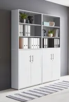 Aktenschrank TABOR 11 in lichtgrau / weiß matt, Schrankwand, Büroschrank, abschließbar, Metallgriffe