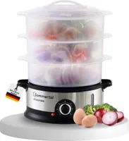 Sommertal STEAMY800 parný hrniec 800W 3-vrstvový parný hrniec bez BPA nastaviteľný na 0-60 min. plastový parný hrniec vhodný do umývačky riadu