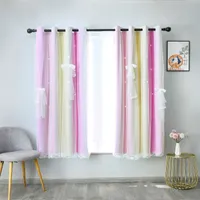 Sterne Vorhang Mit Ösen Doppelschicht Blickdicht Verdunkelungsvorhang Mädchen Gardinen Für Kinderzimmer Schlafzimme, Rosa, 132x243cm