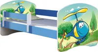 ACMA Jugendbett Kinderbett Junior-Bett Komplett-Set mit Matratze Lattenrost und Rausfallschutz Blau 35 Hubschrauber 160x80