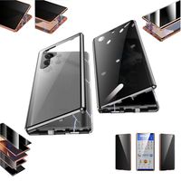 Für Samsung Galaxy S23 Ultra 5G Beidseitiger 360 Grad Magnet / Glas Privacy Mirror Case Hülle Handy Tasche Bumper Schwarz