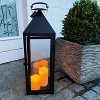 Große Garten - Laterne Windlicht Schwarz Glas Metall 54cm