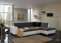 Home Design Ecksofa Alea 3er mit Ausziehfunktion links - Ottomane rechts, schwarz-weiß/schwarz