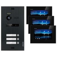 BALTER EVO Video Türsprechanlagen Schwarz Set 2-Draht BUS 7" LCD Monitor für 3 Familienhaus