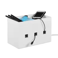 relaxdays Kabelbox Bambus weiß
