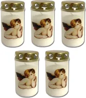 10er Set Grablicht Weiss mit Deckel Grabkerzen mit Engel Motiv Friedhofskerzen Grablichtkerze Trauerlicht Gedenkkerze Grabdekoration Grabdeko