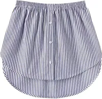 ASKSA Damen Mini Hemdverlängerungen Fake Top Lower Sweep mit Elastischem Taillenband, Blau und Weiße Streifen, M
