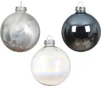 Weihnachtskugeln Glas 8cm 16 Stück - Eisblau / Weiß Mix