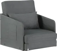 HOMCOM Rozkladacia pohovka Prateľný poťah 2 bočné vrecká Vankúše Kovová sivá 70 x 76 x 77 cm