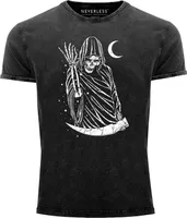 Herren Vintage Shirt Reaper Saltboy Parodie Sensemann Salz Printshirt T-Shirt Aufdruck Used Look Slim Fit Neverless® schwarz XXL