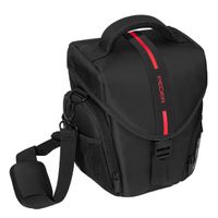 PEDEA DSLR-Kameratasche "Essex" Fototasche für Spiegelreflexkameras mit wasserdichtem Regenschutz, Tragegurt und Zubehörfächern, Gr. L schwarz/rot