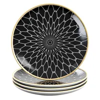 Intirilife 4x porcelánový tanier vzor Connected - čiernobiely - priemer 20,5 cm - tanier na raňajky tanier na dezert tanier na šalát ovocie cestoviny dezert hlavné jedlo a občerstvenie