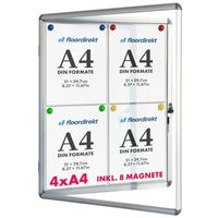 Schaukasten Premium Innenbereich 4 x A4 mit 8 Magneten Magnetische & beschreibbare Rückwand