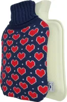 axion® Wärmflasche mit Bezug, dunkelblauer Strick mit Herzen, 33 x 20 cm, ca. 2 Ltr., 100% Naturgummi