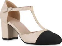 VAN HILL Damen Mary Janes Pumps Klassische Spangenschuhe Schuhe 841391, Farbe: Beige, Größe: 38