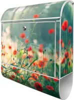 banjado Design Briefkasten Stahl weiß mit Zeitungsfach pulverbeschichtet "Waldmohn" 38x46x12,5cm & 2 Schlüssel - Postkasten A4 Einwurf inkl. Montagematerial [BKW 12779]