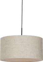 QAZQA - Modern Ländliche Hängelampe I Pendellampe I Pendelleuchte schwarz mit beigem Schirm 50 cm - Combi 1 I Wohnzimmer I Schlafzimmer - Textil Rund - LED geeignet E27