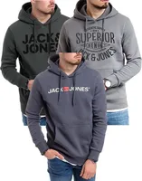 3er Mix Jack & Jones Hoodie Herren Kapuzenpullover Sweatshirt Mix Logo Print, 3er HD-840Dark/Bl-054Dark/Wh-605CorvinSedonaSUP-XXL