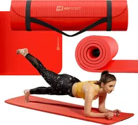 Hop-Sport Gymnastikmatte 190 x 60 cm x 1,5 cm, Sportmatte - gelenkschonend & rutschfest, Fitnessmatte aus NBR-Schaumstoff  + Tragegurt- Rot
