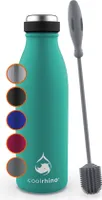 coolrhino Edelstahl-Trinkflasche 500ml, 1L – Kohlensäure geeignete Sportflasche inkl. Reinigungsbürste – BPA frei, Auslaufsicher -Thermosflasche & Teeflasche für Uni, Schule, Fitness, Outdoor, Camping