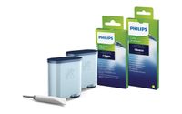 Philips Rundum-Pflegeset für Kaffeevollautomaten, 2 AquaClean Filter, Schmierfett, Milchreiniger + Fettlöser (CA6707/10)