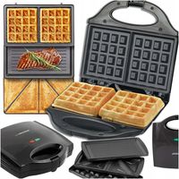 Sandwichmaker 3 in 1 Waffeleisen Herausnehmbare Platten Kontaktgrill Sandwichtoaster mit Antihaftbeschichteter Kuchenplatte 700W Schwarz