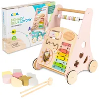 COIL 3-in-1-Kinderwagen aus Holz, Lernspielzeug, Musikspielzeug, Lauflernwagen, Labyrinth,Abakus, Zimbeln, Trommel, Blocksortierer, ab 12 Monate, Rosa
