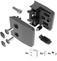 Sellon24® Glashalter 4 Stück Edelstahl SCHWARZ Glasklemmen 52x52x32 mm Eckig + Sicherungsplatte Anschluss Rohr 42,4 für Glas 8-12,76 MOD2600 RAL 9004