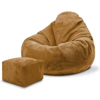 Dreamroots Bean Bag 70x70x70 cm Sitzsack Kinder mit Lehne und Hocker und Bezug Sitzkissen Boden Chill Sack Sitzsack mit Füllung, Sugar Cookie