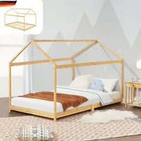 DELUKE® Kinderbett 90x200 cm BAMBUS Haus-Optik - mit Lattenrost | Einzelbett Hausbett Kinderzimmer Bodenbett Montessori Bett Bambusbett Jungen/Mädchen | Braun