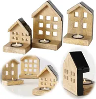 LS-LebenStil Teelichthaus Lichterhaus Nyhavn 3-teiliges Set Holz Braun Schwarz Teelichthalter