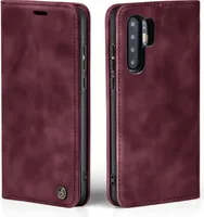 Handy Hülle für Huawei P30 Klapphülle Bookcase Flip Cover Handy Tasche Etui Farbe: Weinrot