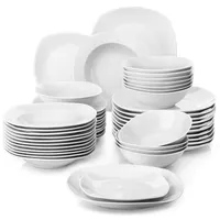 MALACASA, řada Elisa, 48 ks. Porcelánový jídelní servis, sada nádobí, dezertní talíře, polévkové talíře, ploché talíře a misky na cereálie pro 12 osob