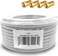 20m ARLI Koaxialkabel max. 135dB + 4x F-Stecker vergoldet mit breiter Mutter und Dichtring