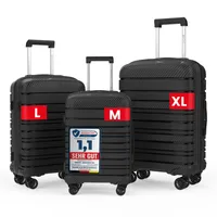 Koffer Set Reisekoffer M/L/XL – Trolley Rollkoffer Hartschalenkoffer mit 4 Rollen & TSA-Schloss, Handgepäck geeignet, Schwarz, stabil & leicht
