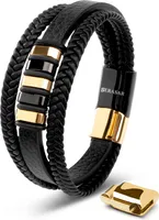 SERASAR | Herrenarmband aus Leder für Männer [Glory] | Farbe: Gold/Schwarz | Länge: 23cm