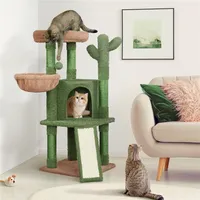 Yaheetech Katzenbaum Stabiler Kletterbaum Kaktusförmiger Kratzbaum für kleine/mittlere Katzen Höhe 106,5 cm Grün & Braun