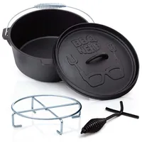 BBQ-Nerd Dutch Oven "Starter" 3,1L mit Ständer- bereits eingebrannt - preseasoned - Gusseisen Feuertopf, Bräter mit Deckel inkl. Deckelheber