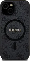 Guess Husa PolyurethanLeder 4G Farbige Ring MagSafe iPhone 15 Negru
