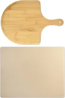 Navaris Pizzastein für Backofen Grill aus Cordierit - 38x30cm Pizza Stein für Ofen mit Pizzaschaufel - Gasgrill Herd Teller rechteckig in Beige