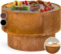 Blumfeldt Feuerschale für den Garten, Feuerschale mit Grillrost & Bambusplatte für Feuerschale, Stahl-Feuerschalen Klein, Wetterfeste Feuerstelle mit Grill, Kleine Feuerschale mit Grillring, 48cm Hoch