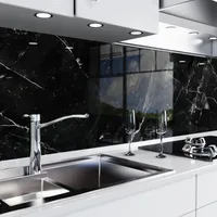 danario Küchenrückwand selbstklebend - Glasoptik - Spritzschutz Küche - versteifte PET Folie - 0,8 mm - Marmor schwarz - 60cm x 60cm