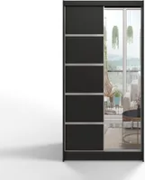 ML Furniture D3 Schiebetüren Kleiderschrank 100 cm mit Spiegel - Schlafzimmermöbel, Aufbewahrung - Mehrzweckschrank - Farbe: Schwarz