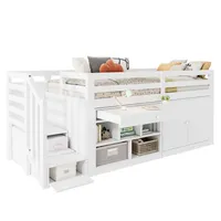 Multifunktionales Kinderbett aus Holz,mit Treppe und Stauraum,Treppen/Schränke links und rechts austauschbar,Schubladen umdrehbar