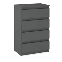 STIV Möbel | Kommode mit 4 Schubladen | Grau Matt | 60 cm | modern & grifflos | Schlafzimmer & Wohnzimmer