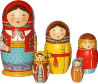 Matroschka Puppen Original Babuschka Matrjoschka Holz handbemalt in Winterkleidung Set 5 Figuren 17 cm hoch