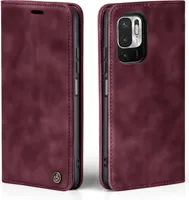 Handy Hülle für Xiaomi Redmi Note 10 5G Klapphülle Bookcase Flip Cover Handy Tasche Etui Farbe: Weinrot